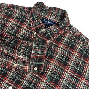 Ralph Lauren The‎ Big Shirt Mens XL Flannel Plaid Black Red Green Button Down